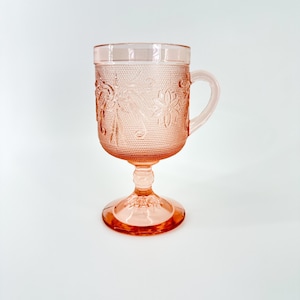 Vintage Tiara Sandwich Peach Pink Glass Handled Goblet Indiana Glass