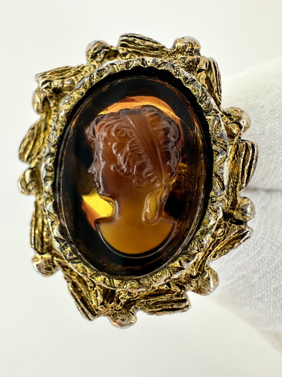 Vintage Faux Tortoise Shell Amber Glass Cameo Ring, V… - Gem