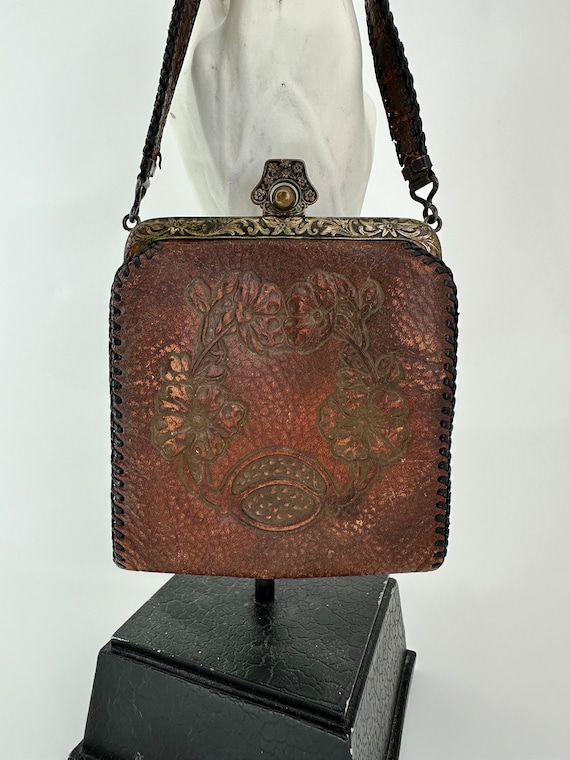 Antique Jemco Art Nouveau Handmade Tooled Leather 