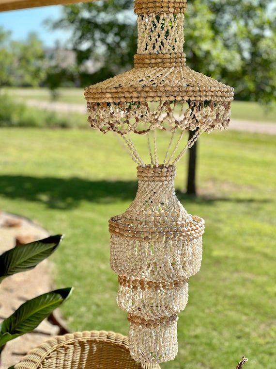 Large Vintage Handmade Cowrie Shell and Puka Shell Chandelier 45