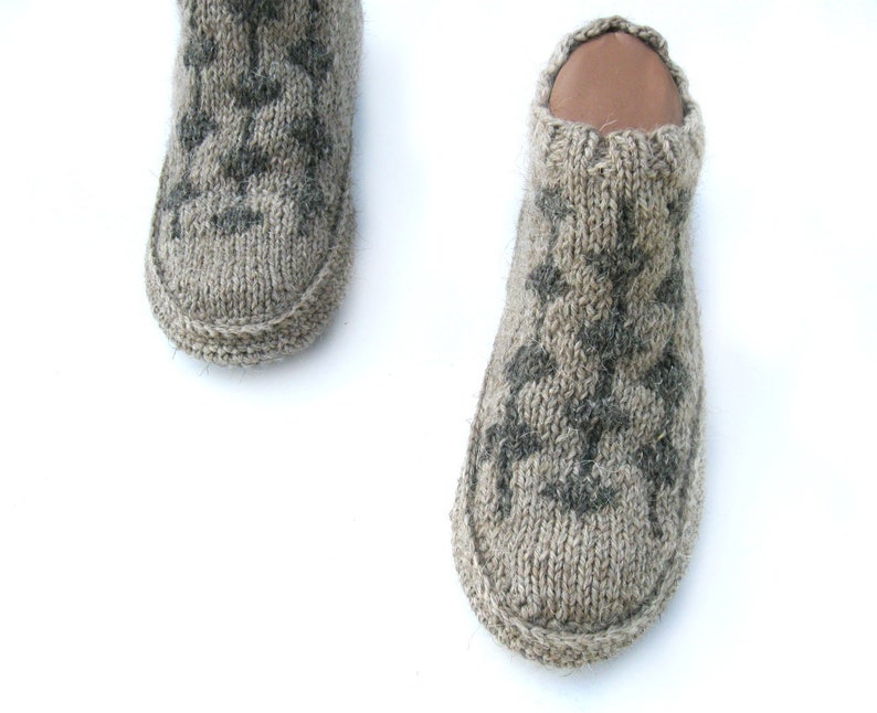 Organic wool slippers for mens Crochet gray slippers with Etsy