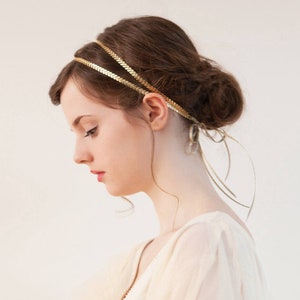 Roman Goddess headband  - Gold or Silver Wedding Hair Accessory - Bridal tie on Hair Chain - Modern Wedding -Bridesmaids Hair Accessories