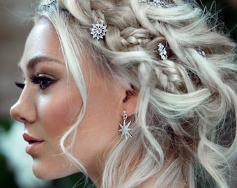 Crystal Star Hair Pins - Wedding Hair Accessory -Silver Bridal Hair Pins - Modern Wedding dress - Bridesmaids Hair Accessories -