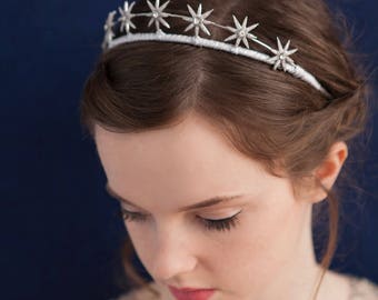 Tiara estrella celestial - tocado de boda de plata u oro - accesorio para el cabello de la corona nupcial