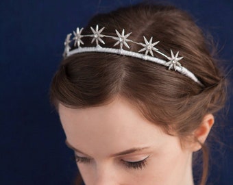 Celestial Star Tiara - Silver Wedding Headpiece - Bridal Crown Hair Accessory