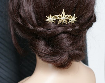 Gold Star Cabeza nupcial - Peine de boda - Accesorio de pelo celestial - peine de pelo de oro- moderno tocado de novia con estrellas