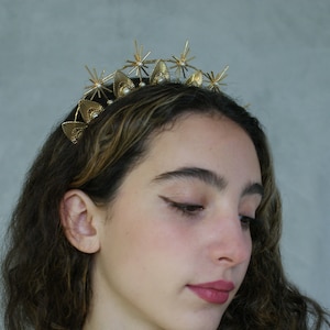 Gold Star Crown with Pearls or Crystals Gold Wedding Tiara Bridal Hair Accessory Bridal Hair Accessory Modern Bridal Crown Headpiece image 3