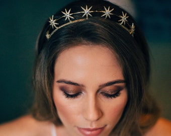 Corona de estrella de oro / Corona de estrella de plata - Tiara de boda de oro - Accesorio para el cabello nupcial - Accesorio para el cabello nupcial - Tocado de corona nupcial moderno