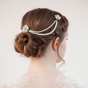 Wedding Headpiece with pearls pearl hair comb bridal hair accessory bohemian headpiece back of head hair drape image 2