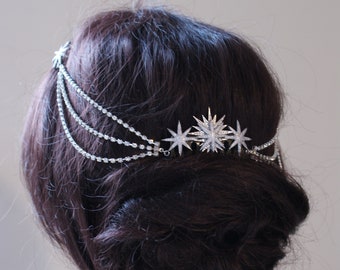 Crystal Star Bridal Headpiece – Silver Plated Hair Drape