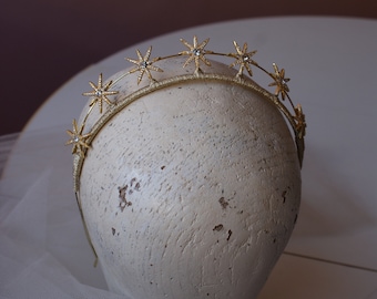 Golden Star Bridal Tiara - Handmade Celestial Wedding Headpiece