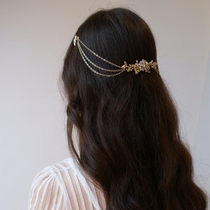 Draped Bridal Headpiece - Gold Wedding Hair Drape - Gold Hair Accessory with swags  - Gold Hair Chain-  Modern Bridal Headpiece with stars