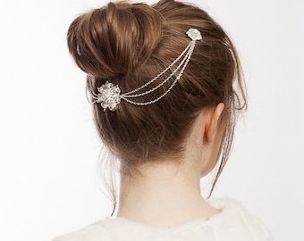 Wedding Headpiece with pearls -  Boho Bridal headpiece - Bridal Bun Accessory - Draped Chain Hair Accessory