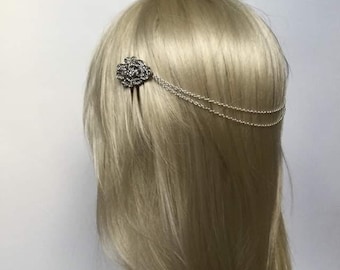 1920s Crystal Bridal Headpiece - Silver Headchain, Gatsby Accessory