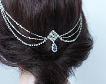 Wedding Headpiece with crystals and 'something blue' - Bohemian Wedding Headpiece -Bridal Hair Accessory -Downton abbey 1920s Headpiece
