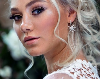 Star Bridal Earrings: Sterling Silver, Rose Gold Wedding Jewelry