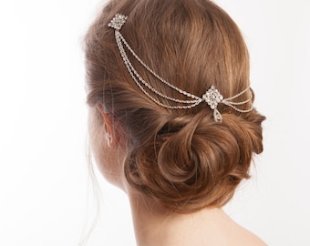 Crystal Bridal Hair Chain – Silver Drapes, Vintage Wedding Headpiece