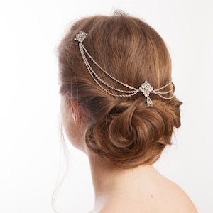 Bruids haar ketting hoofddeksel met gordijnen - Vintage Wedding Headpiece met swags - Hair Sieraden Bruids hoofddeksel