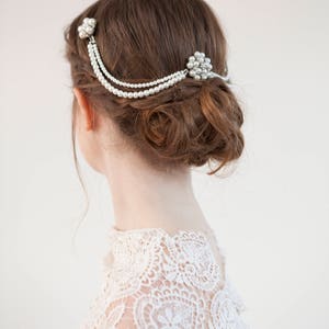 Wedding Headpiece with pearls pearl hair comb bridal hair accessory bohemian headpiece back of head hair drape 画像 9