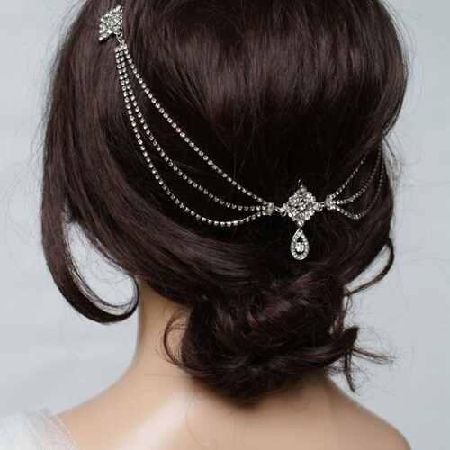 Silver Vintage Crystal Diamond Pearl Bridal Hair Clip 1920's Great Gatsby Boho 
