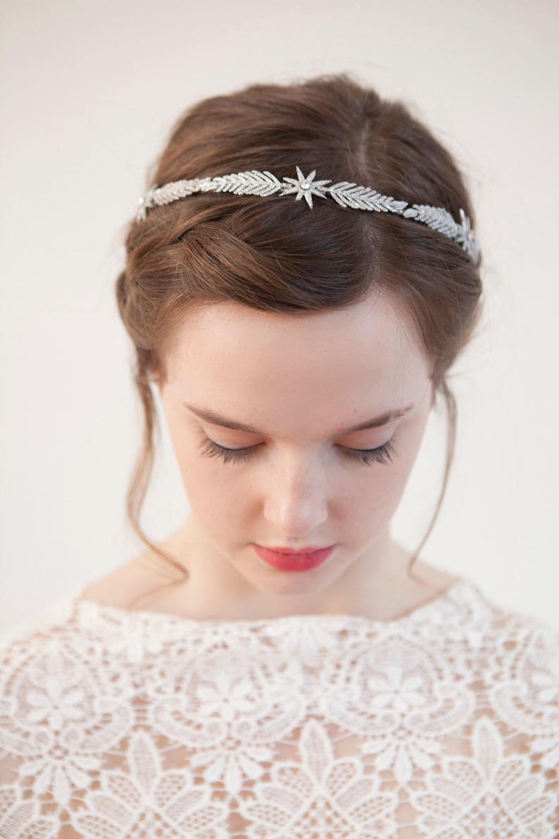 Luxury Star Headpiece. Bridal Headpiece. Wedding Hair Accessory. Crystal Headdress. Silver or Gold Tiara. Modern Wedding Crown image 1