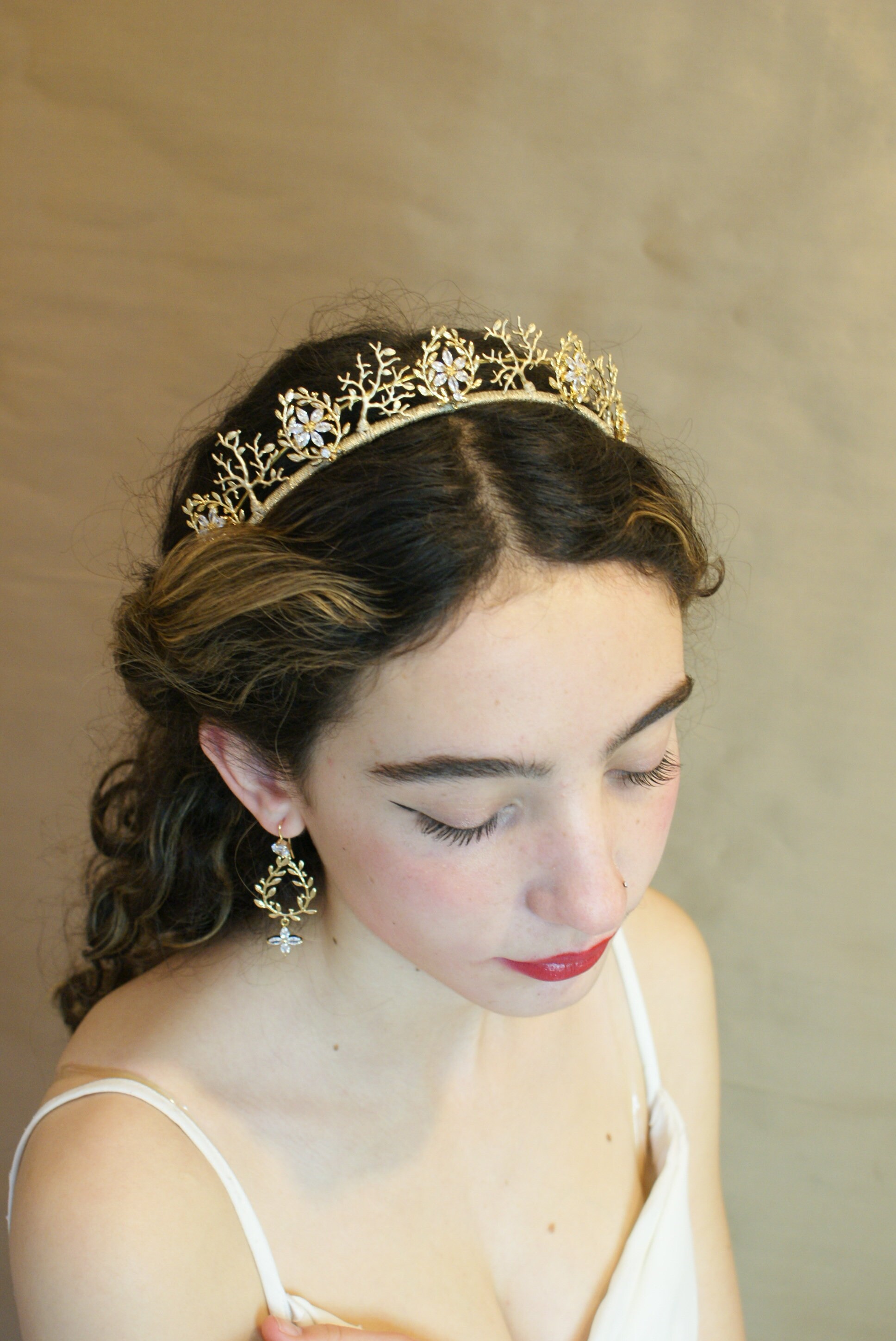 One Of A Kind Adjustable Gold Crystal Floral Tiara Felicity main image 4