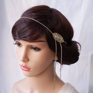 Jaren 1920 Bruiloft Hoofddeksel - Gouden Art Deco Haartoebehoren - Gouden Bruidshoofdketting- Downton Abbey, trouwjurk uit de jaren 1920