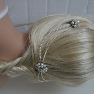 Wedding Headpiece with pearls pearl hair comb bridal hair accessory bohemian headpiece back of head hair drape 画像 6