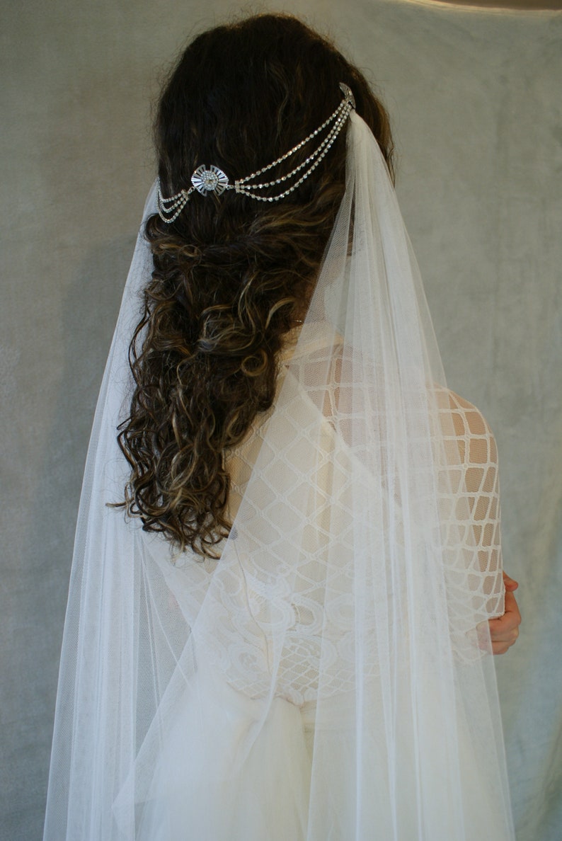 Luxury Hair Drape Modern Bridal Headpiece in Silver or Gold Wedding Hair Accessory Draped Hair Chain with crystals image 7