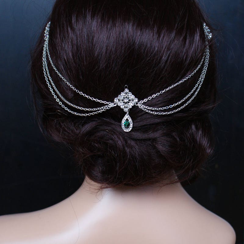 Charlston 1920tals hår accessoar silver med strass blommor