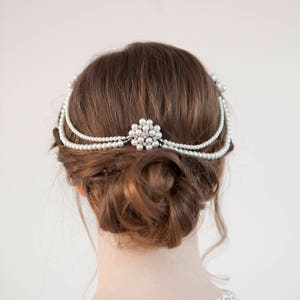 Wedding Headpiece with pearls pearl hair comb bridal hair accessory bohemian headpiece back of head hair drape 画像 3