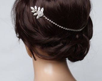 Tocado de boda de plata con hojas - cadena de pelo nupcial boho - Accesorio para el cabello Boho - Tocado de corona de plata - Vestido de novia Boho