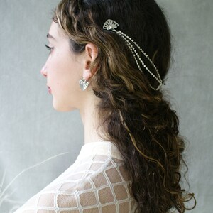 Luxury Hair Drape Modern Bridal Headpiece in Silver or Gold Wedding Hair Accessory Draped Hair Chain with crystals image 6