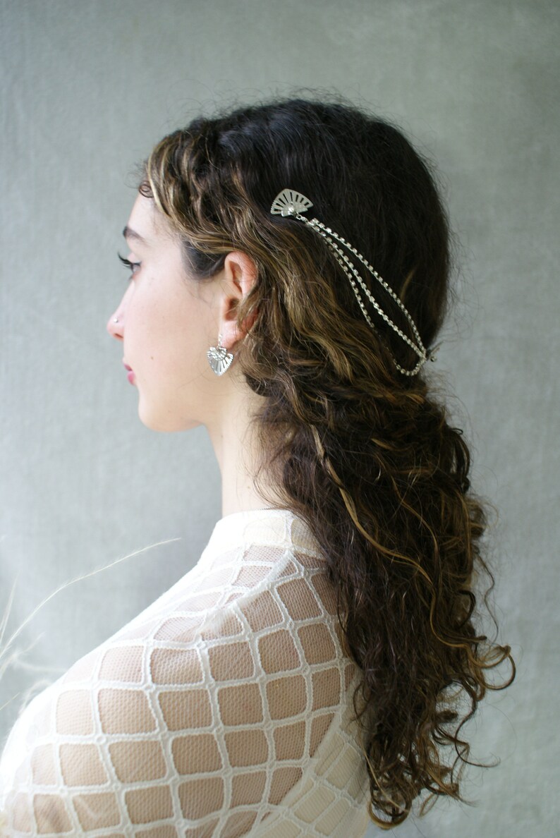 Luxury Hair Drape Modern Bridal Headpiece in Silver or Gold Wedding Hair Accessory Draped Hair Chain with crystals image 6