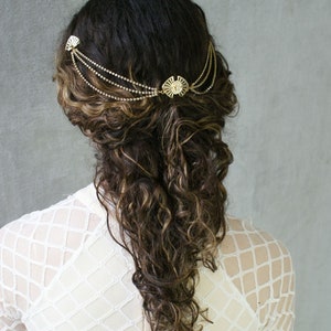 Luxus-Haar-Drape moderne Braut Kopfschmuck in Silber oder Gold Hochzeit Haar-Accessoire draped Haarkette mit Kristallen Bild 9