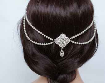 1930s Wedding Headpiece: Vintage Pearl Drape Bridal Hair Accessory
