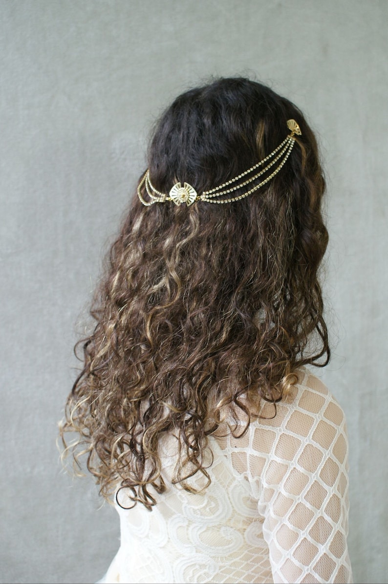 Luxus-Haar-Drape moderne Braut Kopfschmuck in Silber oder Gold Hochzeit Haar-Accessoire draped Haarkette mit Kristallen Bild 10