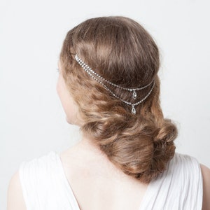 1920s wedding Headpiece Bohemian, headchain style Bridal Accessory Great Gatsby Headpiece crystal bun accessory image 9