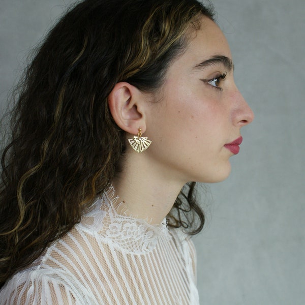 Modern Bridal Earrings - Gold or  Silver- Wedding Earrings - Bridal Jewellery - Contemporary  Wedding Earrings - Gold dangling earrings