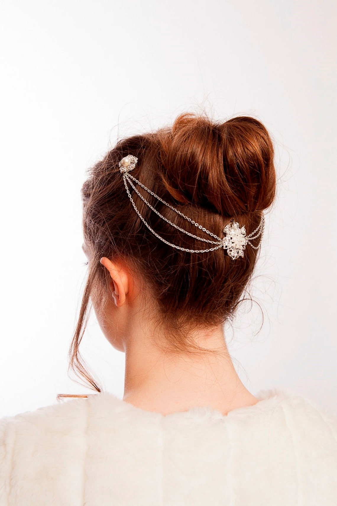 Bridal Headpiece Draped Chain headpiece with Pearls Etsy
