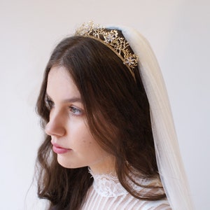 Gold Crown - Gold Wedding Tiara - Bridal Hair Accessory -  Bridal Hair Accessory -Modern Bridal Crown Headpiece- Woodland Crown