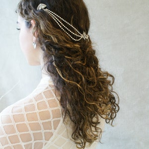 Luxury Hair Drape Modern Bridal Headpiece in Silver or Gold Wedding Hair Accessory Draped Hair Chain with crystals image 2