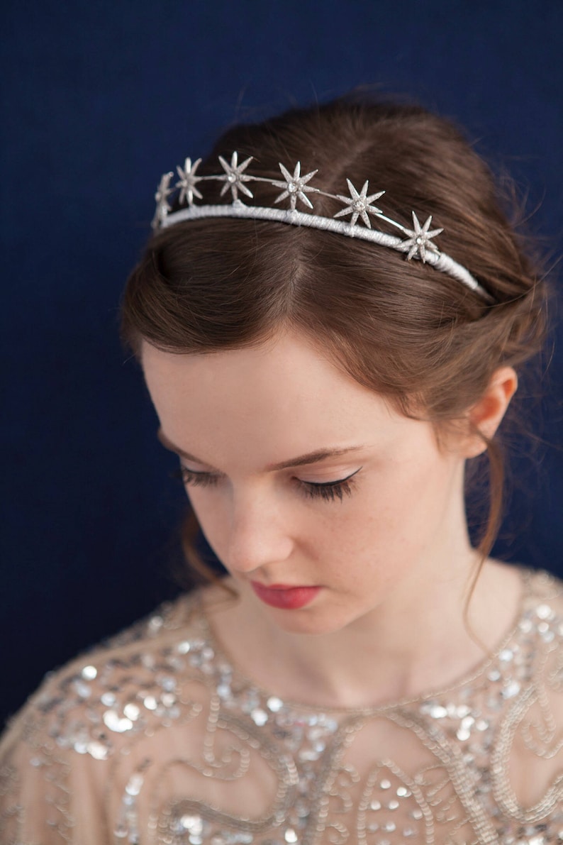 Celestial Star Tiara Silver or Gold Wedding Headpiece Bridal Crown Hair Accessory image 1