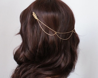 Gold bridal Headpiece - Bohemian Wedding Headpiece - Gold chain headpiece - Bridal or Bridesmaids Hair Accessory - Bohemian  Headpiece - UK