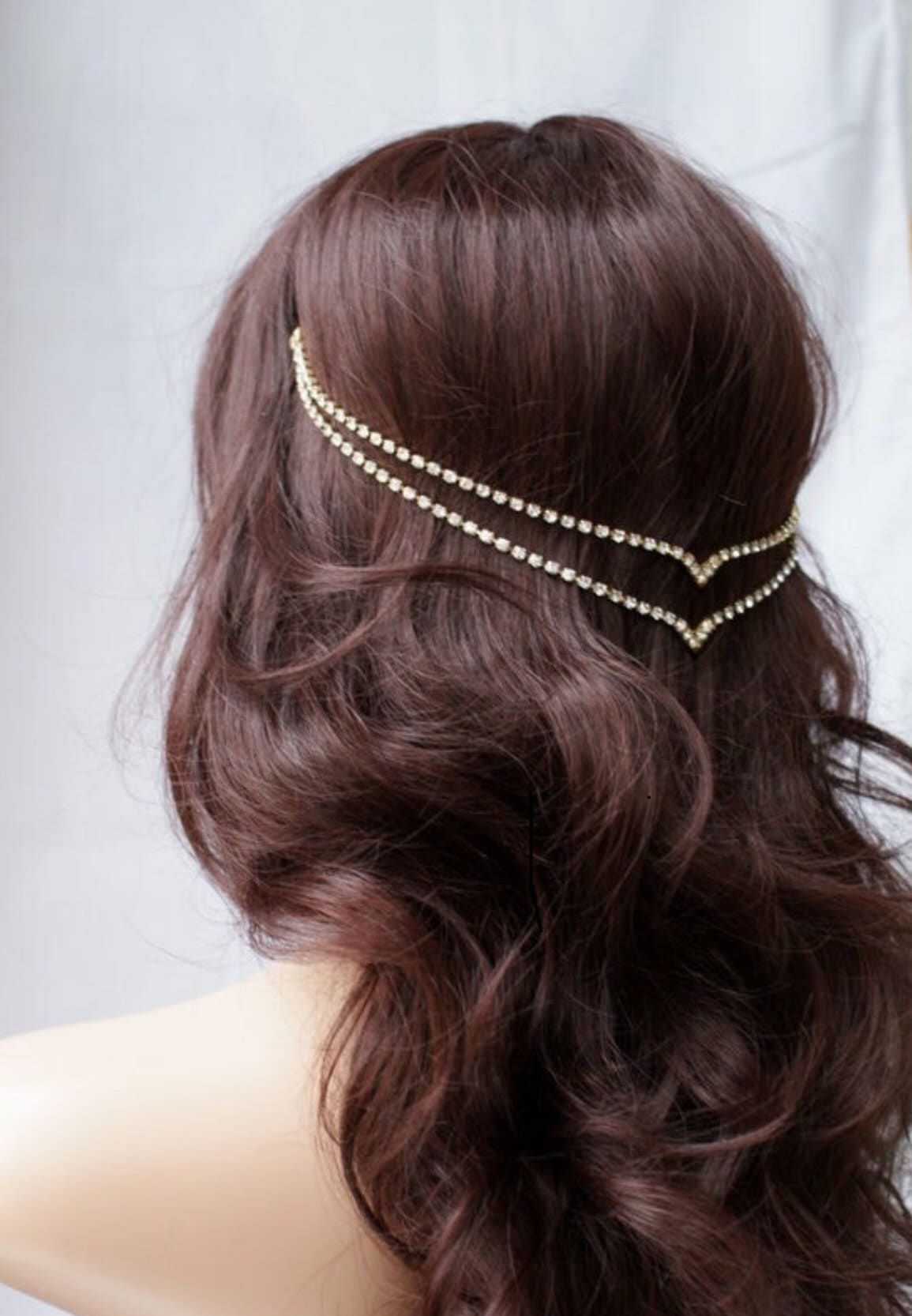 Gold Crystal Wedding Headpiece - Bohemian Bridal Hair Chain  display picture 1