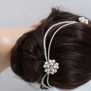 Wedding Headpiece with pearls pearl hair comb bridal hair accessory bohemian headpiece back of head hair drape 画像 8