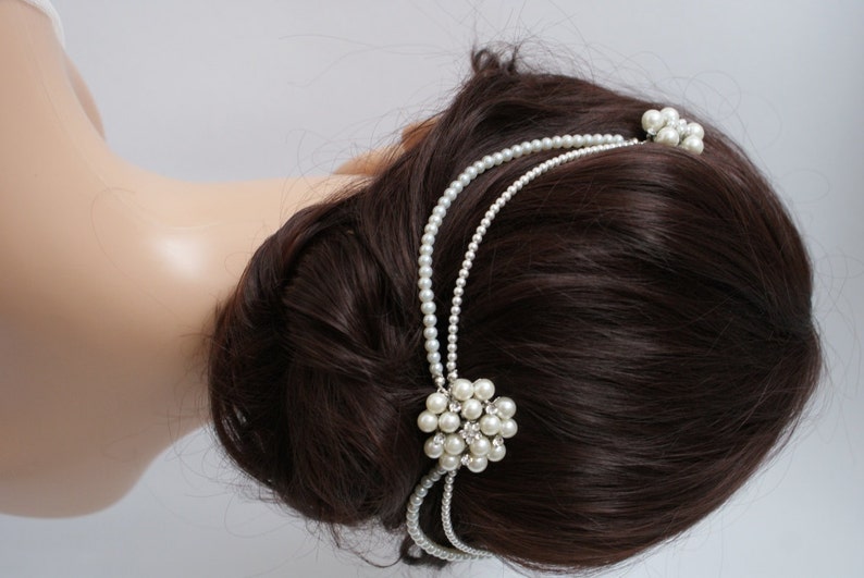 Wedding Headpiece with pearls pearl hair comb bridal hair accessory bohemian headpiece back of head hair drape 画像 8