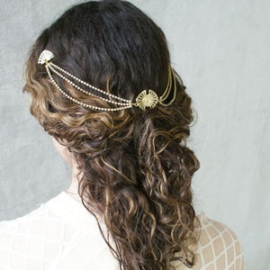Luxury Hair Drape Modern Bridal Headpiece in Silver or Gold Wedding Hair Accessory Draped Hair Chain with crystals image 8