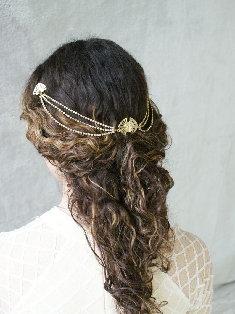 Luxus-Haar-Drape moderne Braut Kopfschmuck in Silber oder Gold Hochzeit Haar-Accessoire draped Haarkette mit Kristallen Bild 8