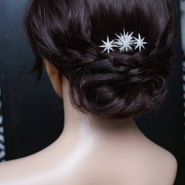 Star Bridal Headpiece - Wedding Comb - Celestial Hair Accessory - Silver Hair Comb-  Modern Bridal Headpiece with stars